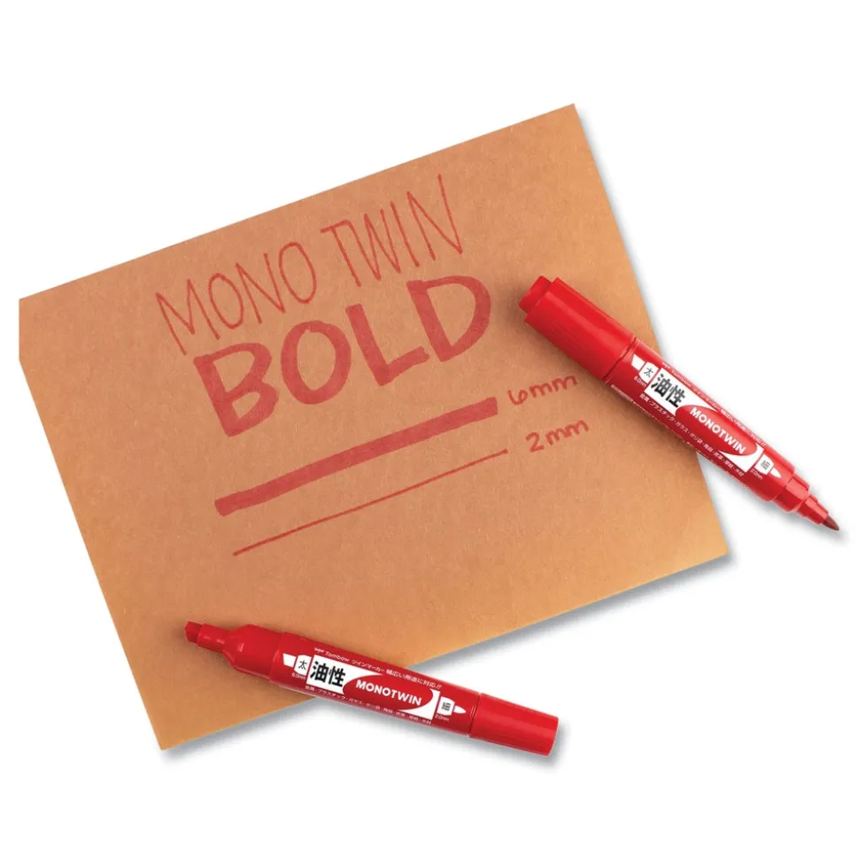 Tombow Mono Twin Fine/Broad Tips Bold Permanent Marker - Red (10/Box)