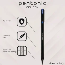 TOPS Assorted Point Sizes PENTONIC Stick Gel Pen - Assorted Ink Colors/Black Barrel (12/Pack)
