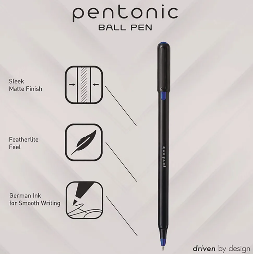 TOPS Fine 0.7 mm PENTONIC Stick Ballpoint Pen - Assorted Ink Colors/Black Barrel (25/Pack)