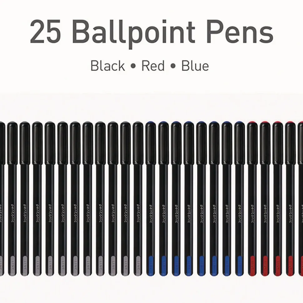 TOPS Fine 0.7 mm PENTONIC Stick Ballpoint Pen - Assorted Ink Colors/Black Barrel (25/Pack)