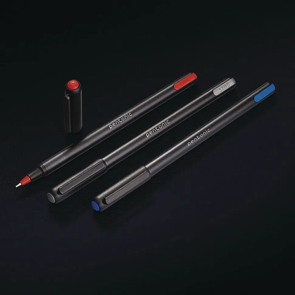 TOPS Fine 0.7 mm PENTONIC Stick Ballpoint Pen - Assorted Ink Colors/Black Barrel (25/Pack)