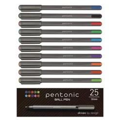 TOPS Medium 1 mm PENTONIC Stick Ballpoint Pen - Assorted Ink Colors/Charcoal Gray Barrel (25/Pack)