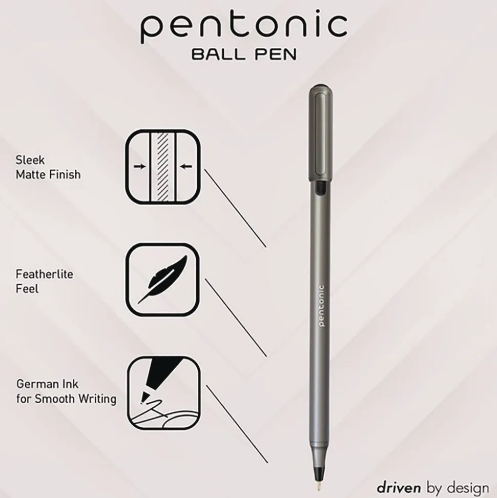 TOPS Medium 1 mm PENTONIC Stick Ballpoint Pen - Assorted Ink Colors/Charcoal Gray Barrel (25/Pack)