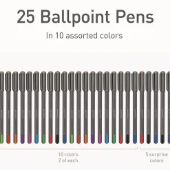 TOPS Medium 1 mm PENTONIC Stick Ballpoint Pen - Assorted Ink Colors/Charcoal Gray Barrel (25/Pack)