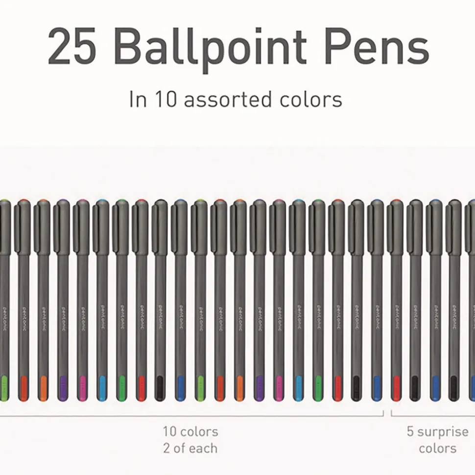 TOPS Medium 1 mm PENTONIC Stick Ballpoint Pen - Assorted Ink Colors/Charcoal Gray Barrel (25/Pack)