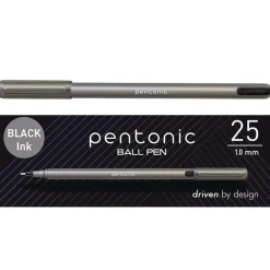 TOPS PENTONIC Medium 1 millimeter Stick Ballpoint Pen - Black Ink/Charcoal Gray Barrel (25/Pack)
