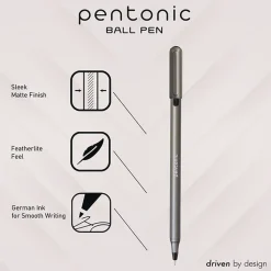 TOPS PENTONIC Medium 1 millimeter Stick Ballpoint Pen - Black Ink/Charcoal Gray Barrel (25/Pack)