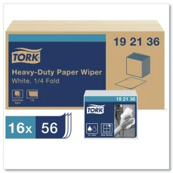 Tork 192136 1/4 Fold 1-Ply 12.5 in. x 13 in. Heavy-Duty Paper Wiper - White (16/Carton)