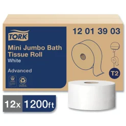 Tork 12013903 3.48 in. x 1200 ft. Septic Safe 1-Ply Advanced Bath Tissue - Jumbo, White (12/Carton)