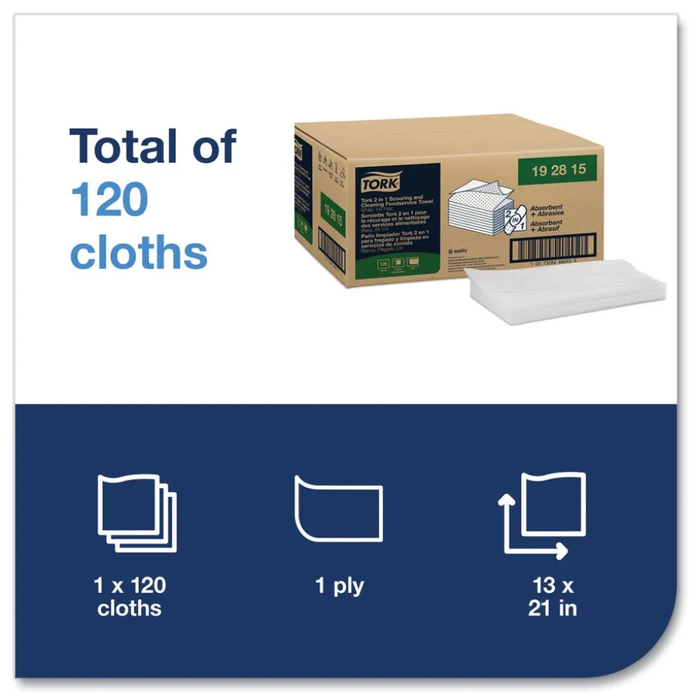 Tork 192815 13 in. x 21 in. 1-Ply 2 in 1 Wiper - White (120/Carton)