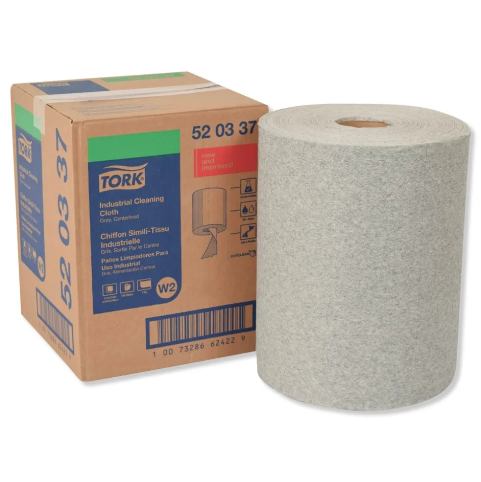 Tork 520337 12.6 in. x 10 in. 1-Ply Industrial Cleaning Cloths - Gray (500 Wipes/Roll, 1 Roll/Carton)