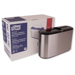 Tork 302030 12.68 in. x 4.56 in. x 7.92 in. Xpress Countertop Towel Dispenser - Stainless Steel/Black