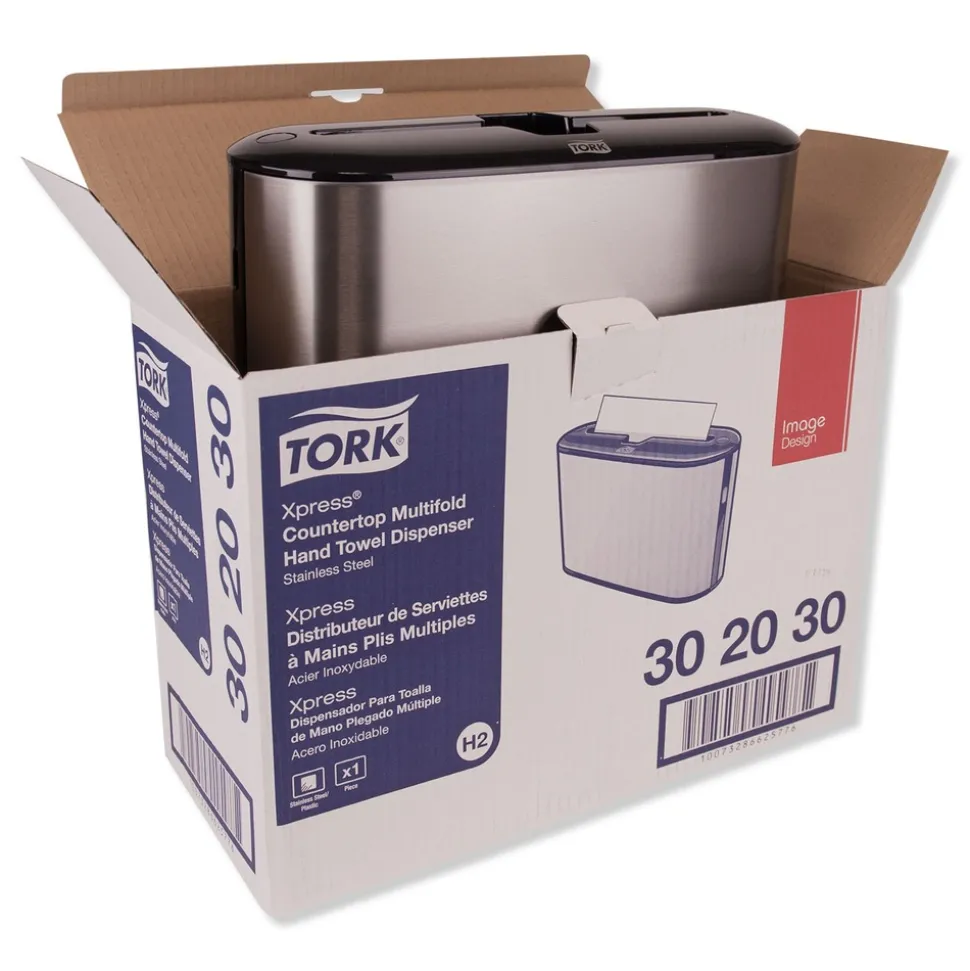 Tork 302030 12.68 in. x 4.56 in. x 7.92 in. Xpress Countertop Towel Dispenser - Stainless Steel/Black