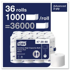Tork 472880 Advanced 2-Ply Coreless High Capacity Bath Tissue - White (36/Carton)