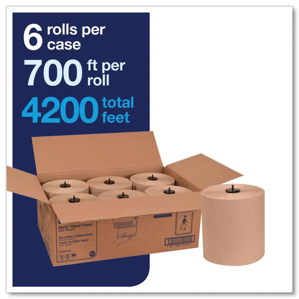 Tork 7.7 in. x 700 ft. Matic Hardwound Roll Towel - Natural (6/Carton)