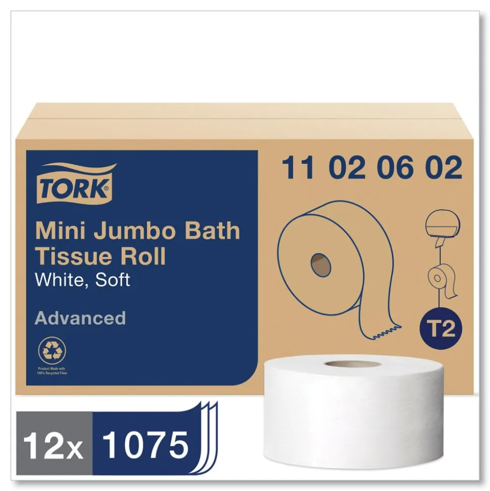 Tork 3.48 in. x 751 ft. Septic Safe, 2-Ply Advanced Jumbo Bath Tissue - White (12 Rolls/Carton)