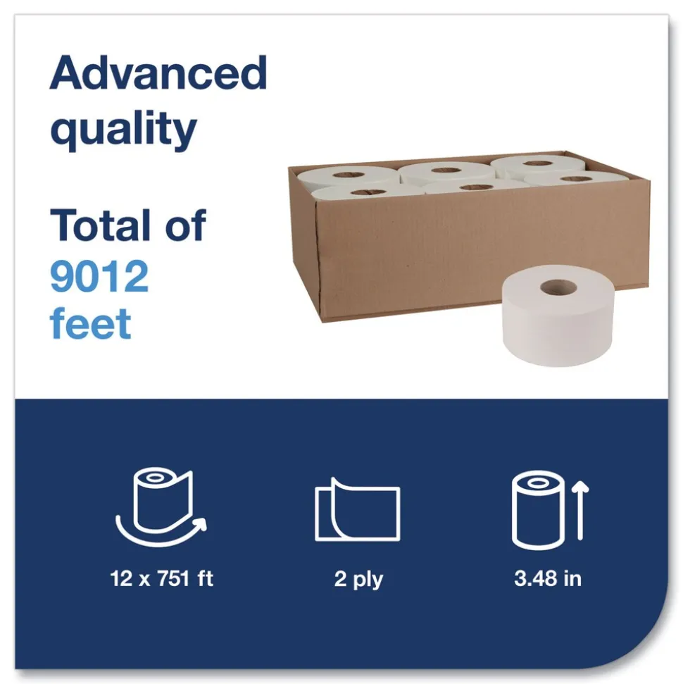 Tork 3.48 in. x 751 ft. Septic Safe, 2-Ply Advanced Jumbo Bath Tissue - White (12 Rolls/Carton)