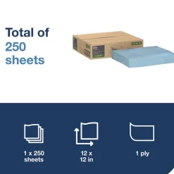 Tork 12 in. x 12 in. 1-Ply Low-Lint Cleaning Cloth - Blue (250/Carton)