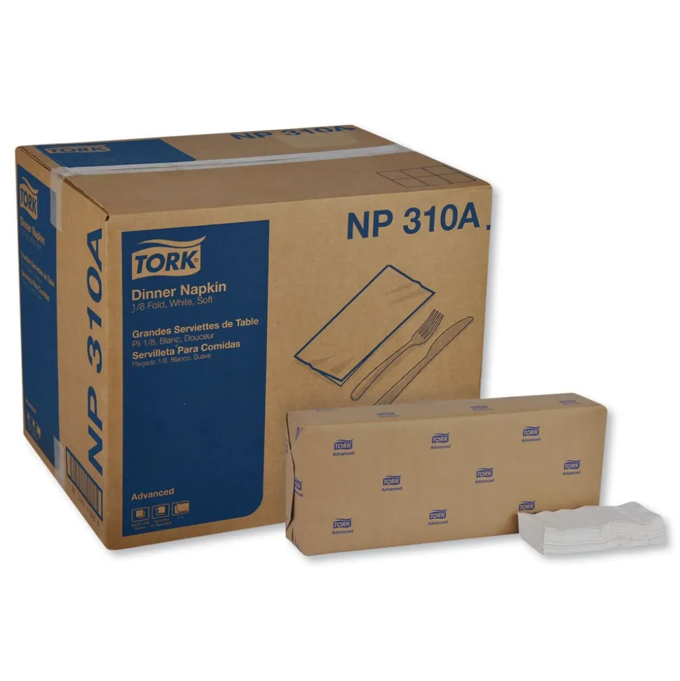 Tork 15 in. x 16.25 in. 2-Ply 1/8-Fold Advanced Dinner Napkins - White (3000/Carton)