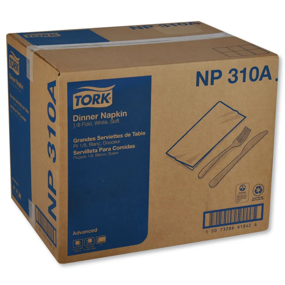 Tork 15 in. x 16.25 in. 2-Ply 1/8-Fold Advanced Dinner Napkins - White (3000/Carton)