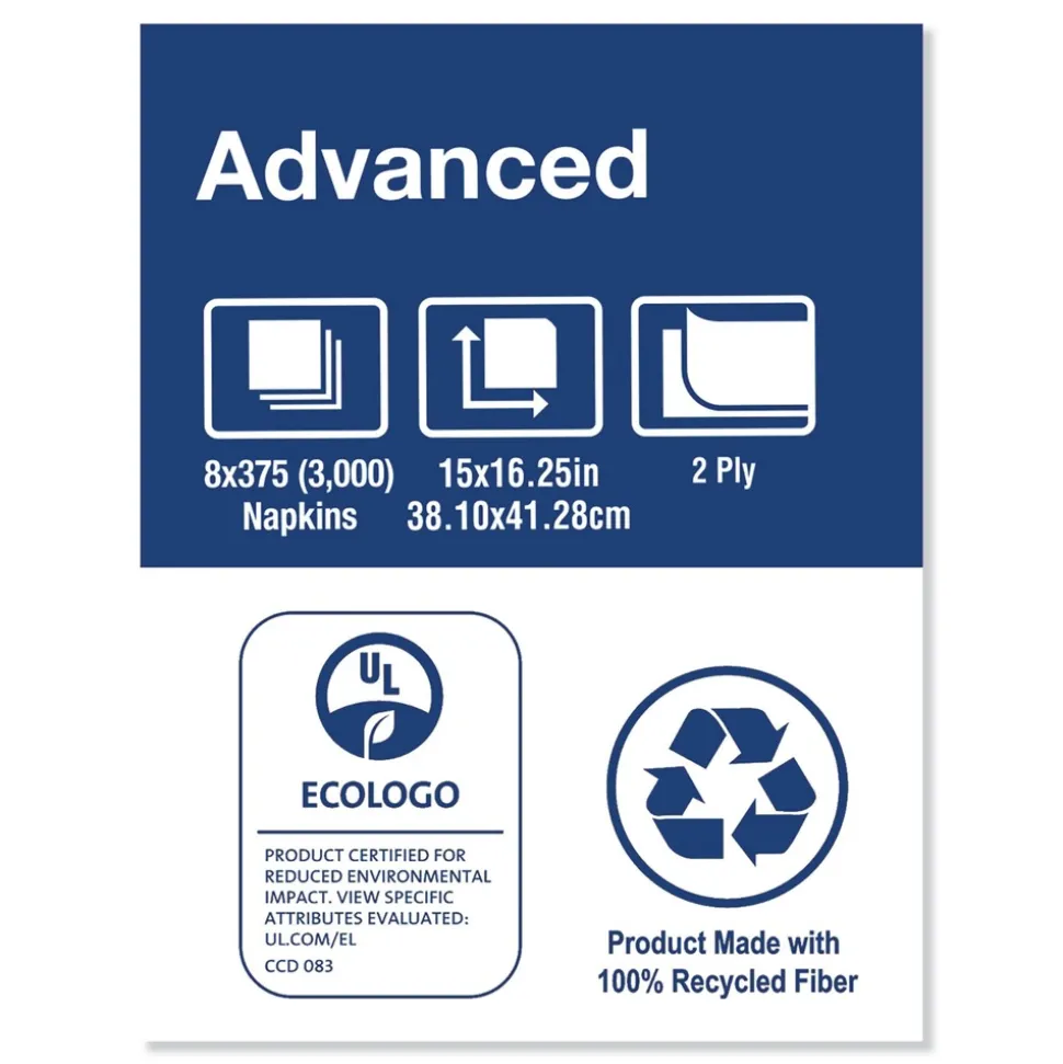 Tork 15 in. x 16.25 in. 2-Ply 1/8-Fold Advanced Dinner Napkins - White (3000/Carton)