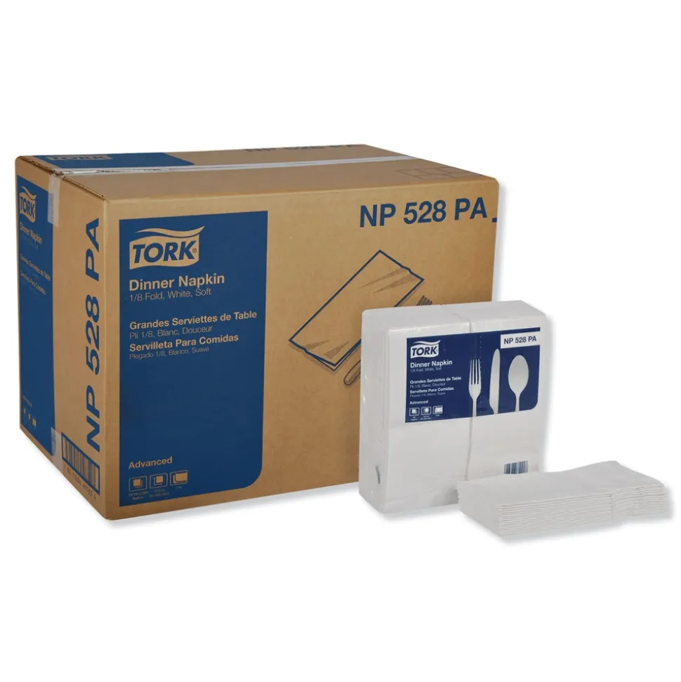 Tork 15 in. x 17 in. 2-Ply 1/8-Fold Advanced Dinner Napkins - White (2800/Carton)