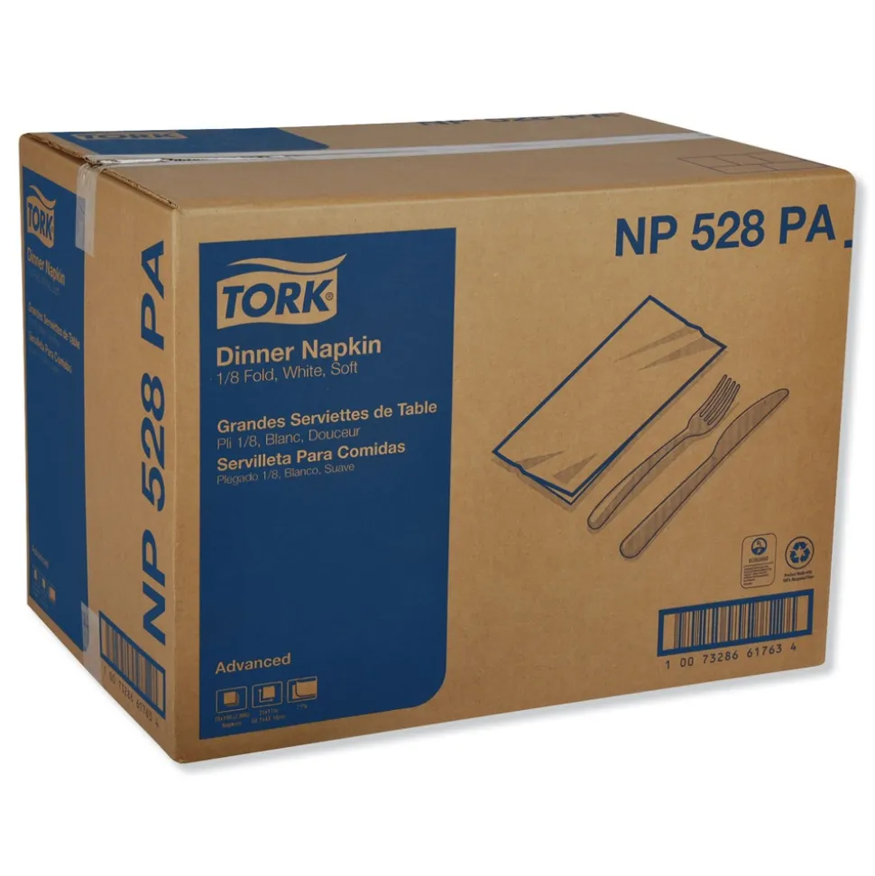Tork 15 in. x 17 in. 2-Ply 1/8-Fold Advanced Dinner Napkins - White (2800/Carton)
