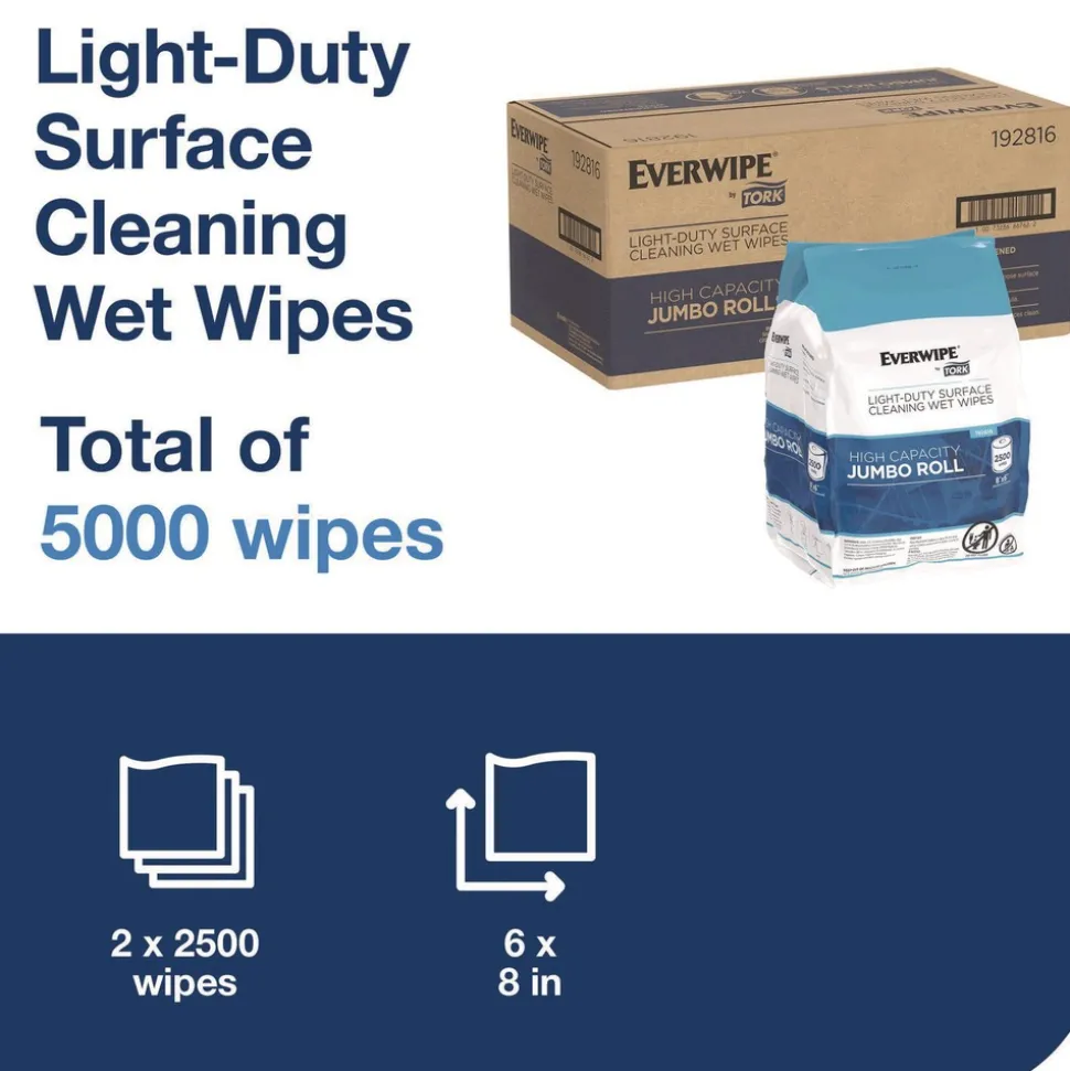 Tork 8 in. x 6 in. 1-Ply Light-Duty Surface Cleaning Wet Wipe - Unscented, White (2 Rolls/Carton)