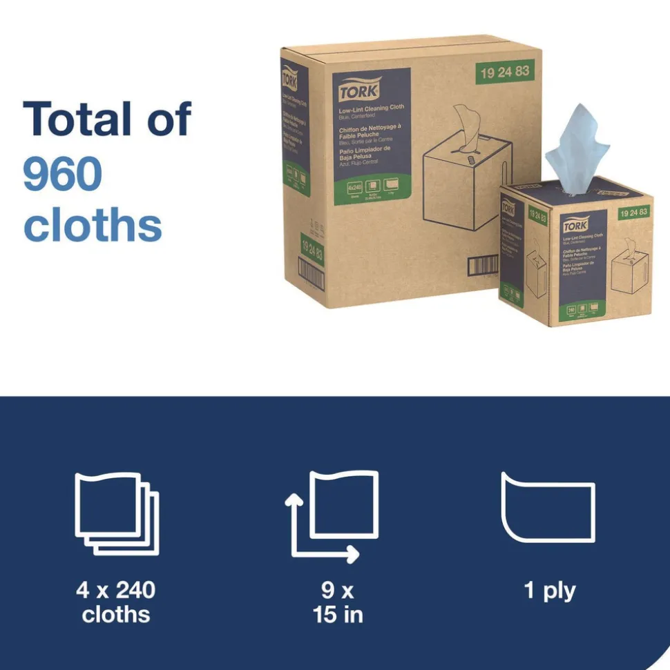 Tork 15 in. x 15 in. 1-Ply Low-Lint Cleaning Cloth - Blue (4 Boxes/Carton)