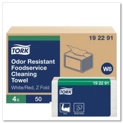 Tork 11.75 in. x 14.75 in. 1-Ply Small Pack Foodservice Cloth - Unscented/White/Red Stripe (4/Carton)