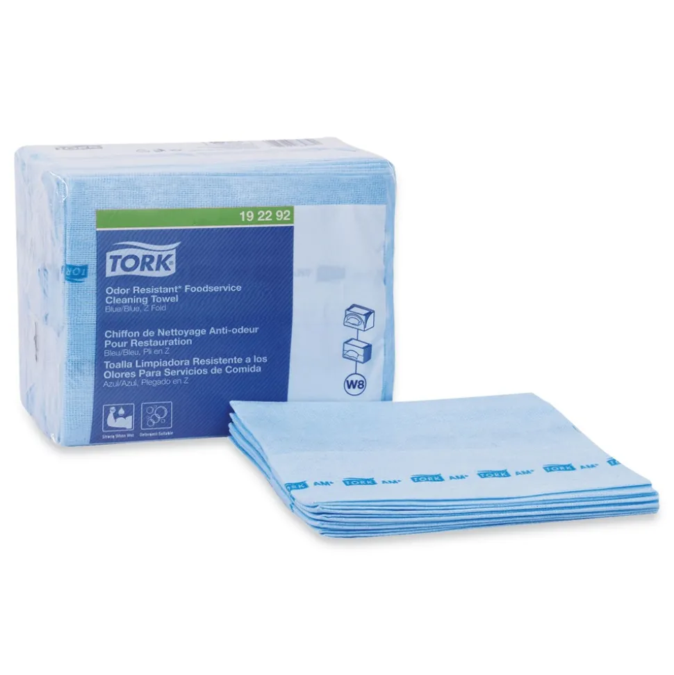 Tork 11.75 in. x 14.75 in. 1-Ply Small Pack Foodservice Cloth - Unscented/Blue/Blue Stripe (4/Carton)