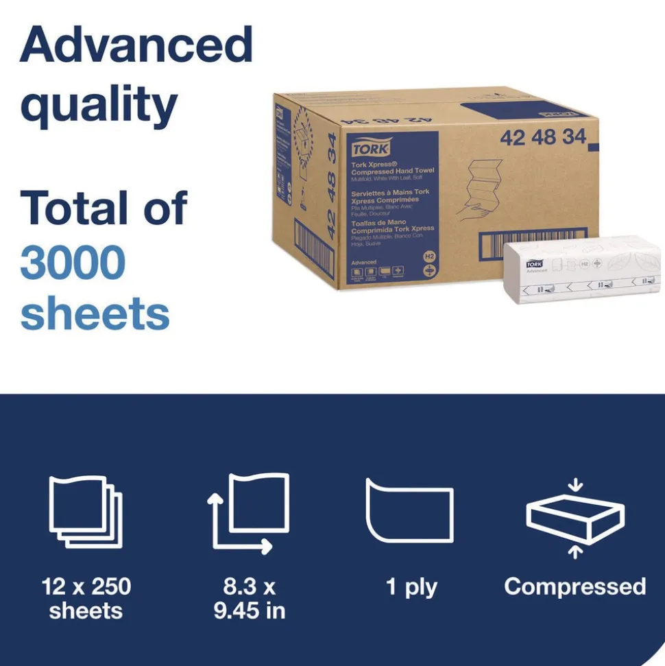 Tork 8.3 in. x 9.25 in. 1-Ply Xpress Compressed Multifold Hand Towels - White (12 Packs/Carton)