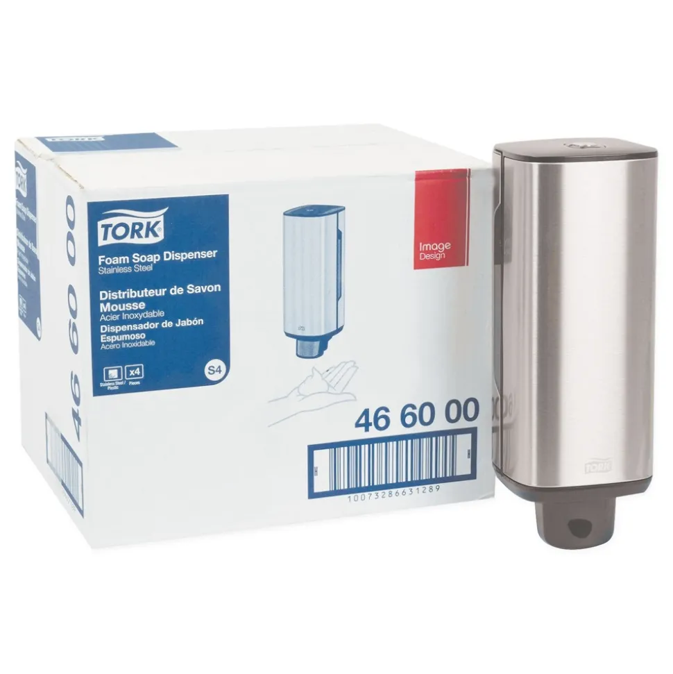 Tork 4.25 in. x 4.25 in. x 11.38 in. 1 Liter Bottle 33 oz. Bottle Foam Skincare Manual Dispenser - Stainless Steel