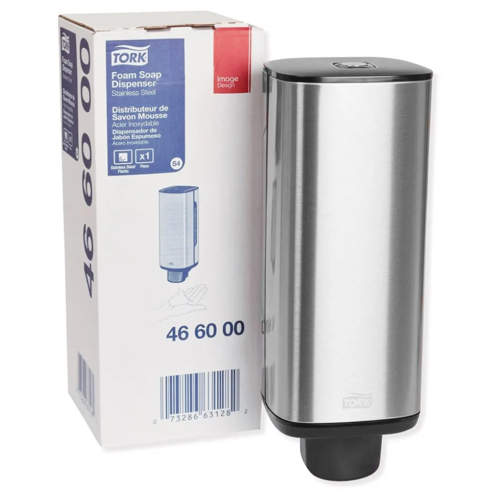 Tork 4.25 in. x 4.25 in. x 11.38 in. 1 Liter Bottle 33 oz. Bottle Foam Skincare Manual Dispenser - Stainless Steel