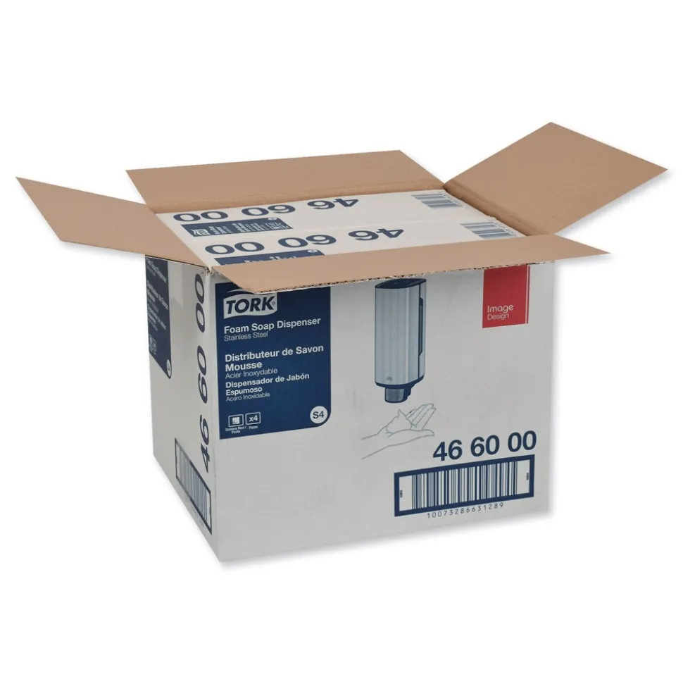 Tork 4.25 in. x 4.25 in. x 11.38 in. 1 Liter Bottle 33 oz. Bottle Foam Skincare Manual Dispenser - Stainless Steel