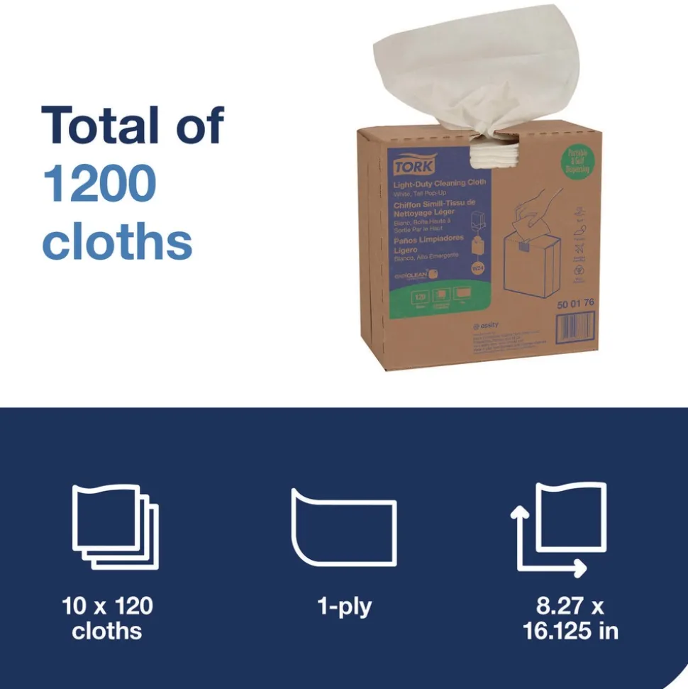 Tork 500176 1-Ply 8.3 in. x 16.1 in. Light Duty Cleaning Cloth Pop Up Box - White (10/Carton)
