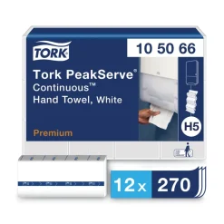 Tork 105066 1-Ply 7.91 in. x 8.85 in. PeakServe Continuous Hand Towel - White (12/Carton)