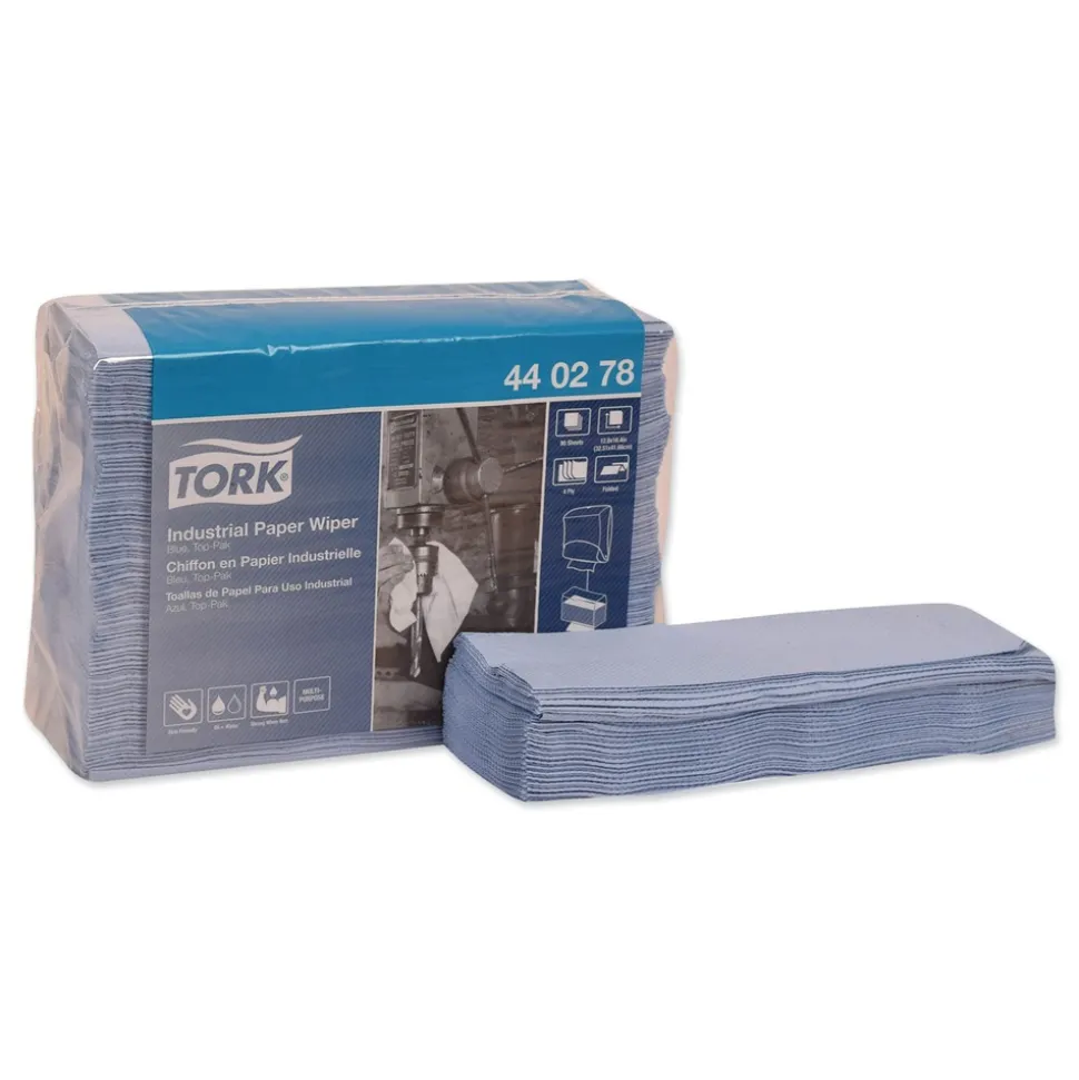 Tork 440278 4-Ply 12.8 in. x 16.4 in. Unscented Industrial Paper Wiper - Blue (450/Carton)