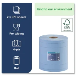 Tork 13244101 4-Ply 11 in. x 15.75 in. Unscented Industrial Paper Wiper - Blue (2/Carton)