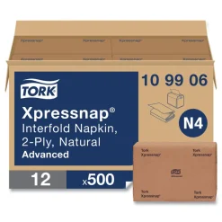 Tork 109906 2-Ply 6.5 in. x 8.5 in. Xpressnap Interfold Dispenser Napkins - Natural (12/Carton)