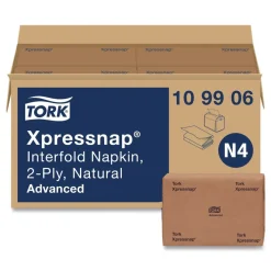 Tork 109906 2-Ply 6.5 in. x 8.5 in. Xpressnap Interfold Dispenser Napkins - Natural (12/Carton)