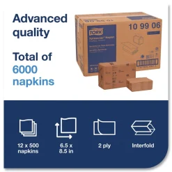 Tork 109906 2-Ply 6.5 in. x 8.5 in. Xpressnap Interfold Dispenser Napkins - Natural (12/Carton)