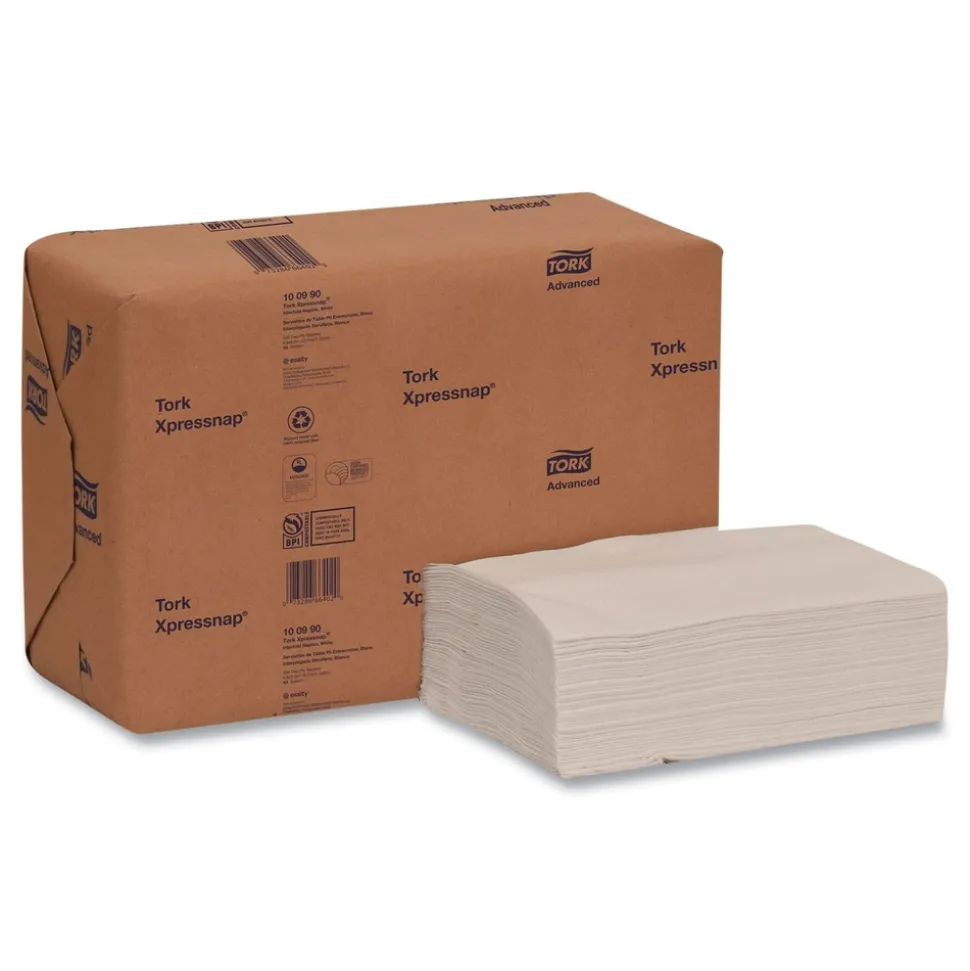 Tork 100990 2-Ply 6.5 in. x 8.5 in. Xpressnap Interfold Dispenser Napkins - White (12/Carton)