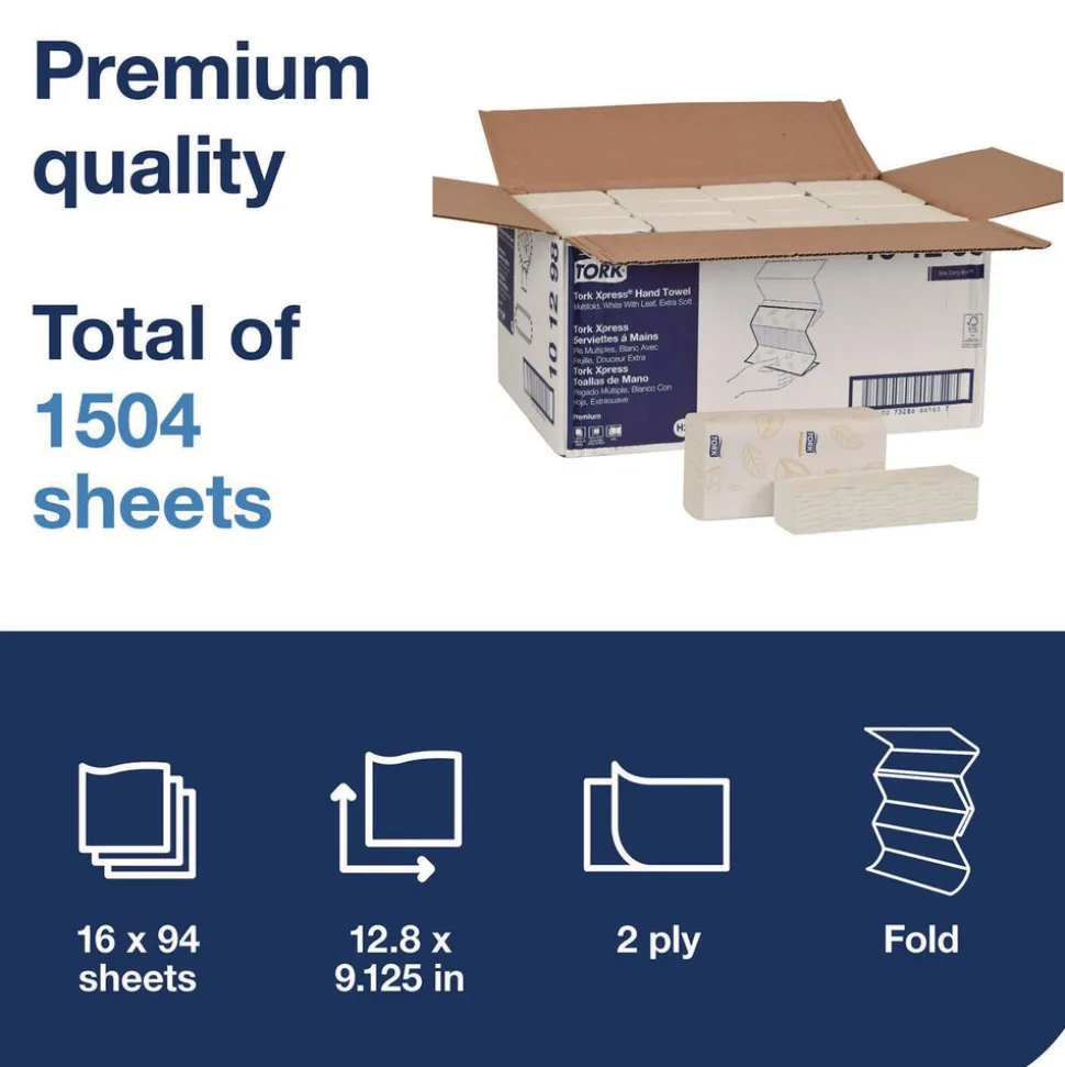 Tork 101298 2-Ply 9.12 x 12.8 Xpress Extra Soft Multifold Towel - White (16/Carton)