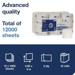 Tork 472881 2-Ply Advanced Coreless High Capacity Bath Tissue - White (12 Rolls/Carton)