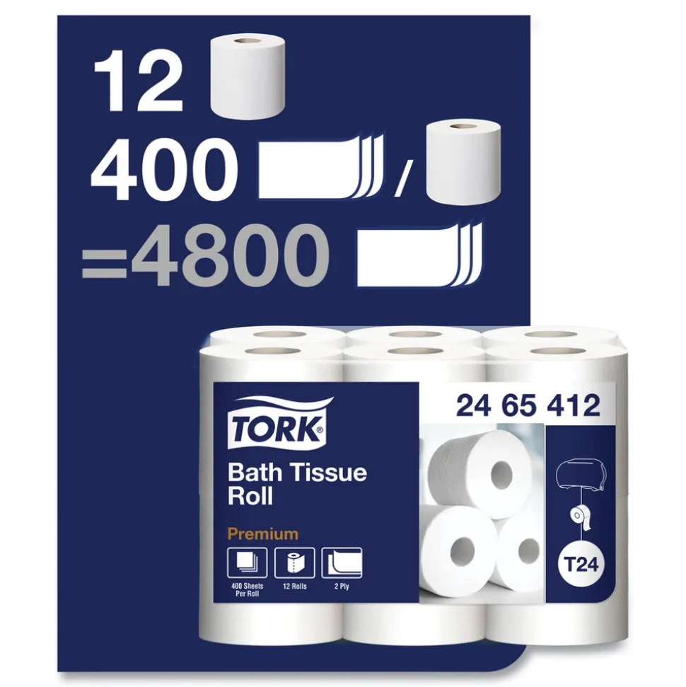Tork 2465412 Premium 2-Ply Septic Safe Poly-Pack Bath Tissue - White (48/Carton)