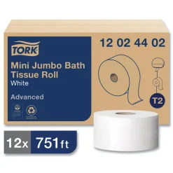 Tork Advanced 3.48 in. x 751 ft. 2-Ply Septic Safe Mini-Jumbo Roll Bath Tissue - White (12/Carton)