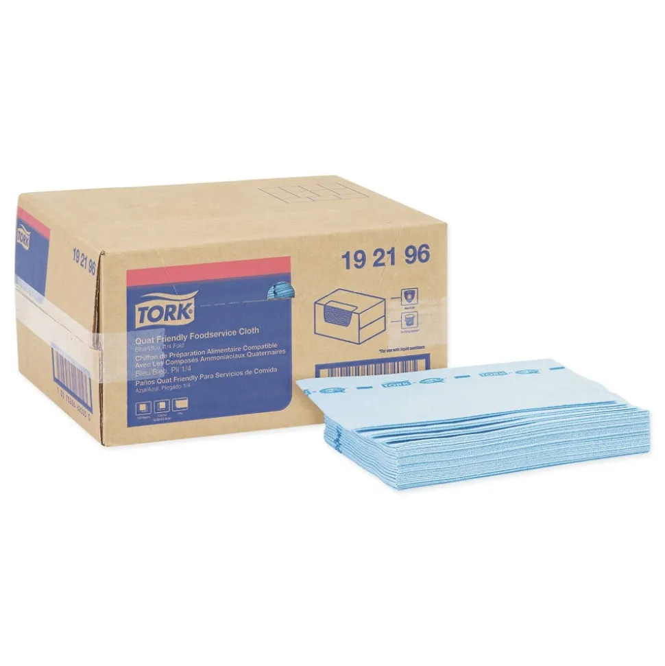 Tork 150/Carton 13 in. x 21 in. Quat Friendly 1/4 Fold Foodservice Cleaning Towel - Blue