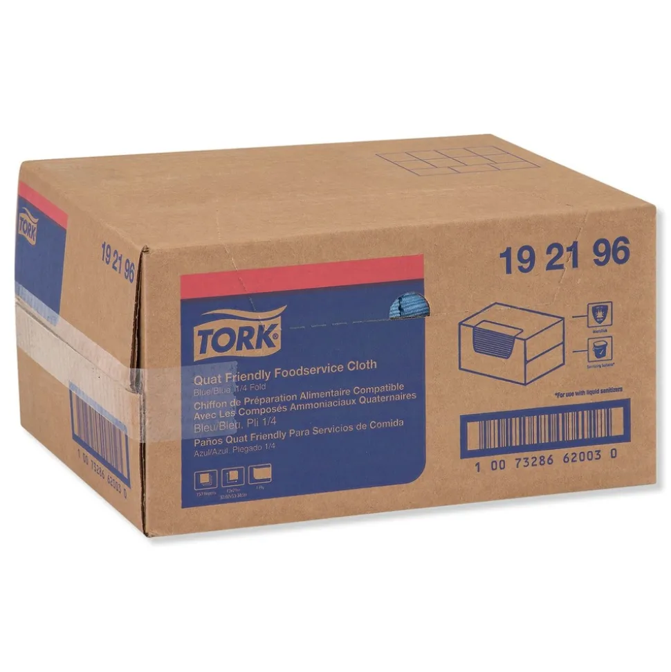 Tork 150/Carton 13 in. x 21 in. Quat Friendly 1/4 Fold Foodservice Cleaning Towel - Blue
