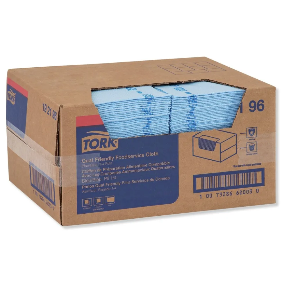 Tork 150/Carton 13 in. x 21 in. Quat Friendly 1/4 Fold Foodservice Cleaning Towel - Blue